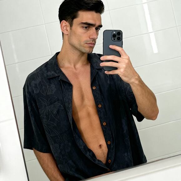 Tommy Bahama Shirt XL Charcoal Gray Silk Floral Camp Button Down Short Sleeve - Picture 13 of 13